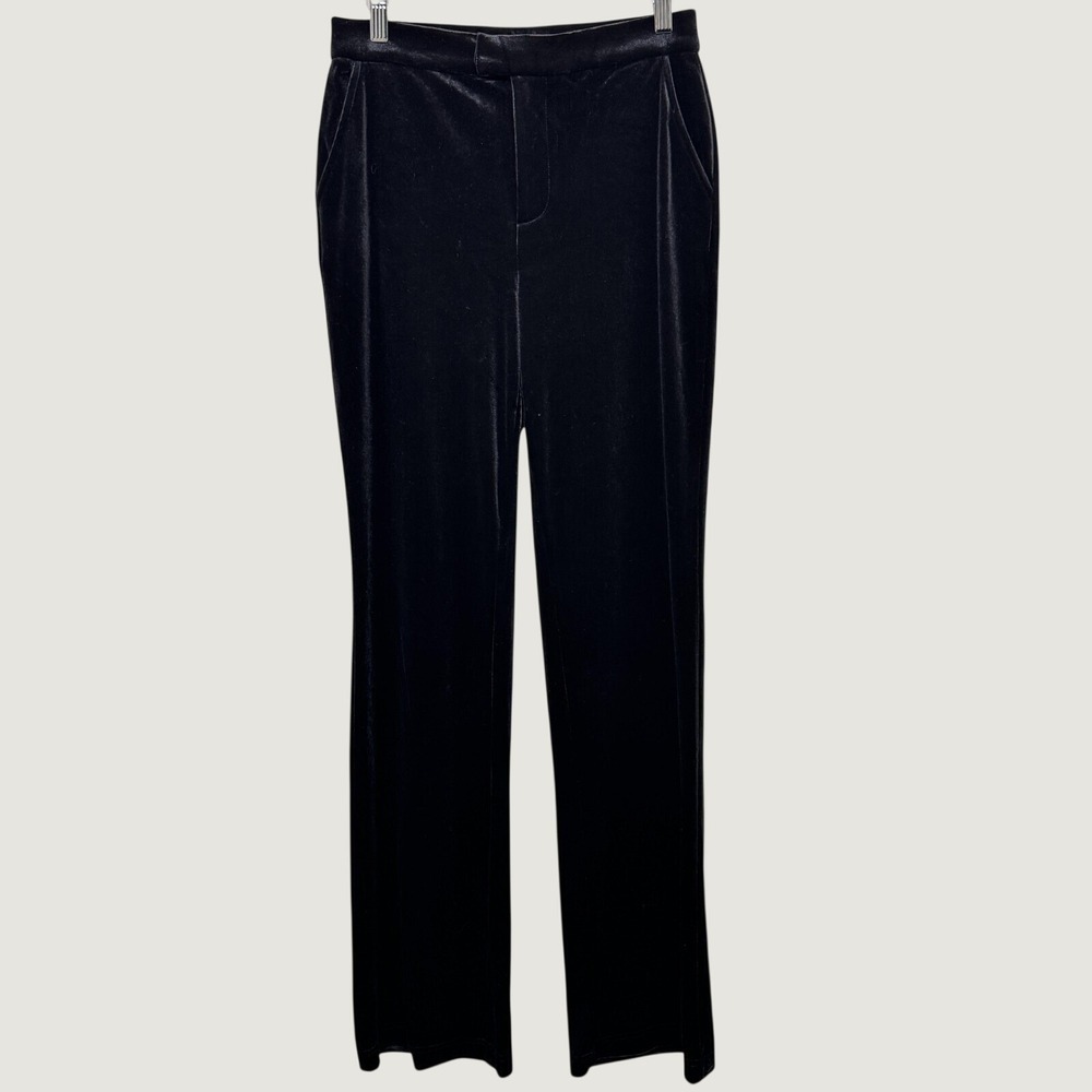 Good American Velvet Trousers M Black High Rise Flare Leg Holiday Glam Luxe